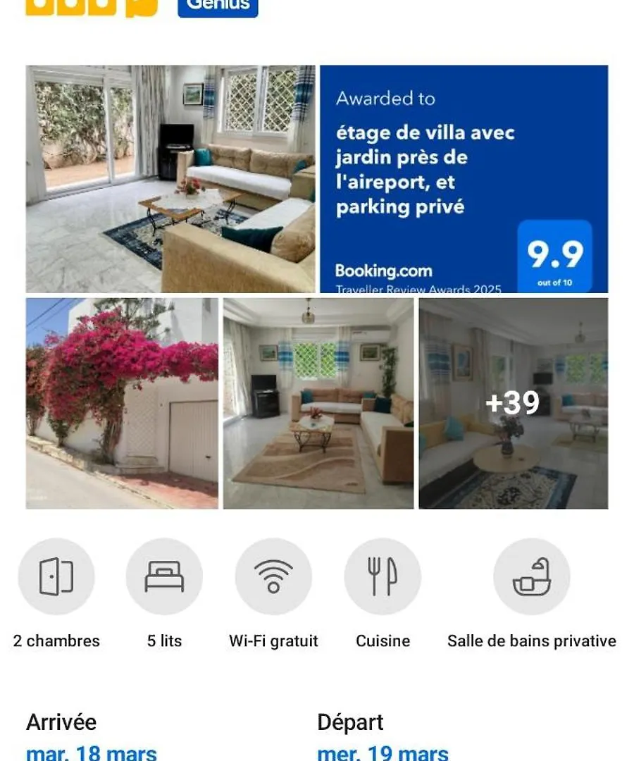 Etage De Villa Avec Jardin, Pres De L'Aireport Et Parking Prive Ariana
